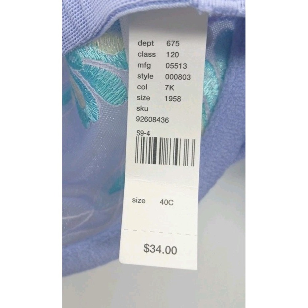 Cacique Periwinkle Blue Lace Sheer Floral Embroidered Mesh Underwire Bra 40c New - Picture 6 of 8
